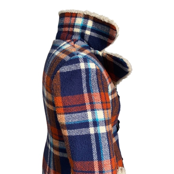 Vintage Plaid Sherpa Lined 1970s Jacket Wood Toggle Closure Wool Winter Coat - Picture 6 of 11